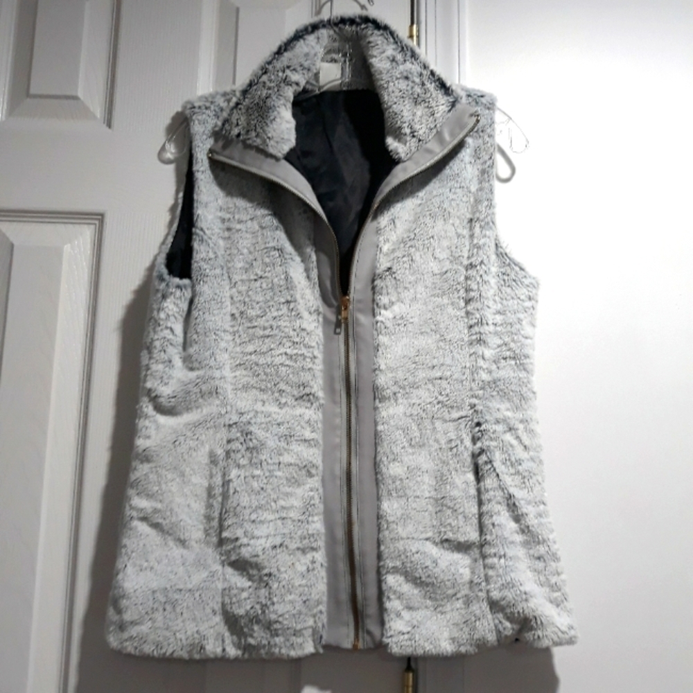 LY lexi York women vest size small gray faux fur zippered lining warm vest